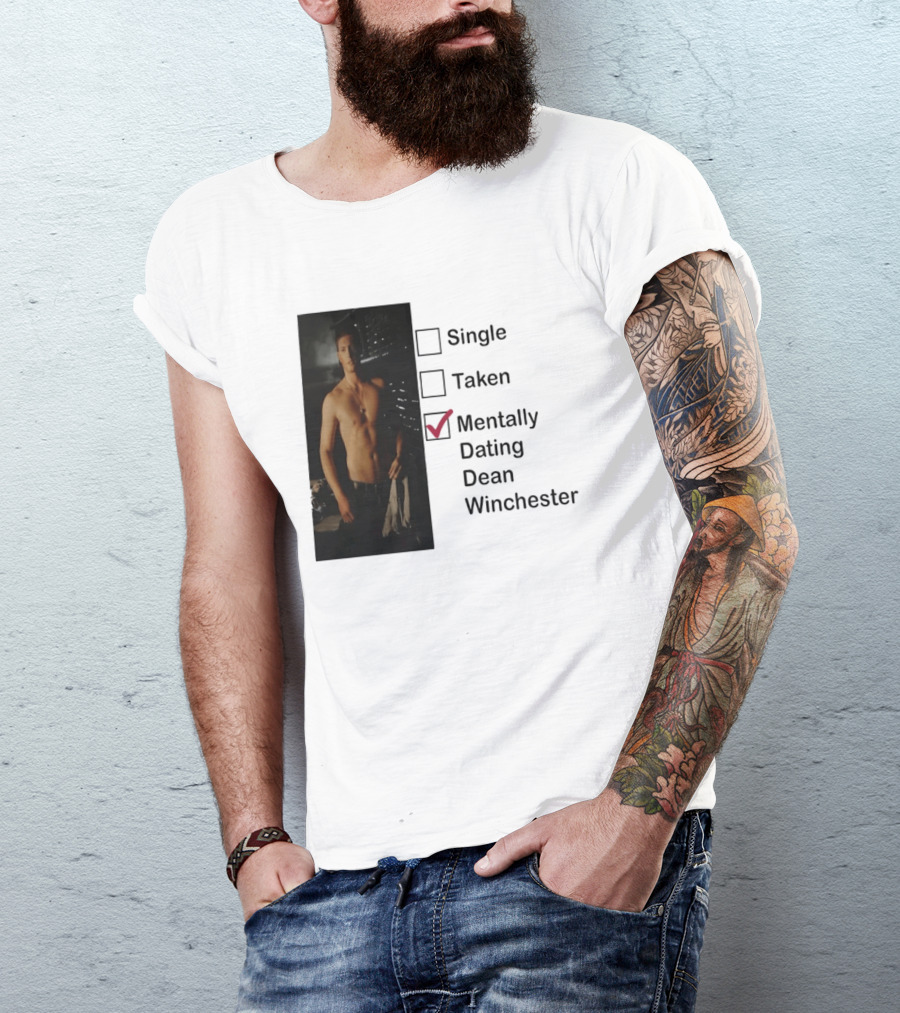 Jensen Ackles Less Mentally Dating Dean Winchester Single Taken Checked T-Shirt