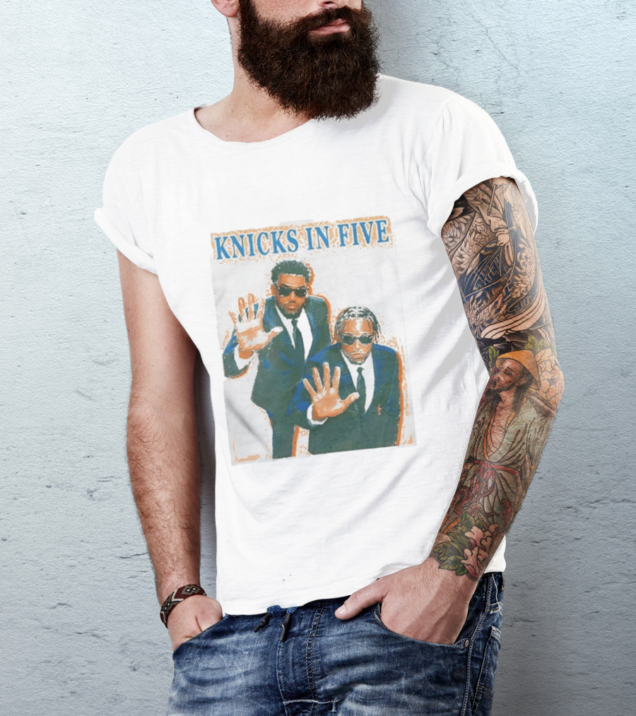 Knicks In Five Mikal Bridges Og Anunoby Players In Suits T-Shirt