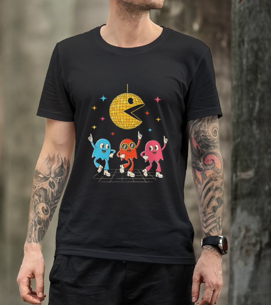 Pac Man Disco Ball And Ghosts Dance Arcade Party T-Shirt