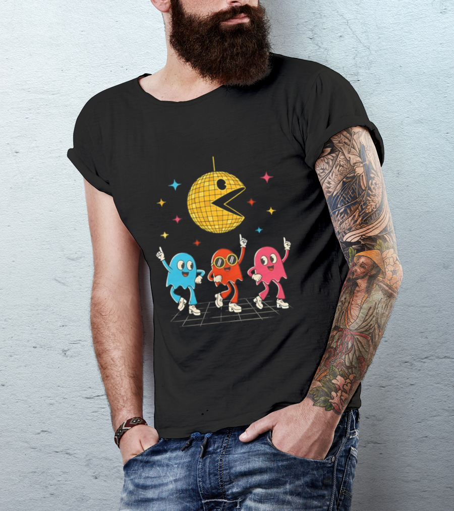 Pac Man Disco Ball And Ghosts Dance Arcade Party T-Shirt