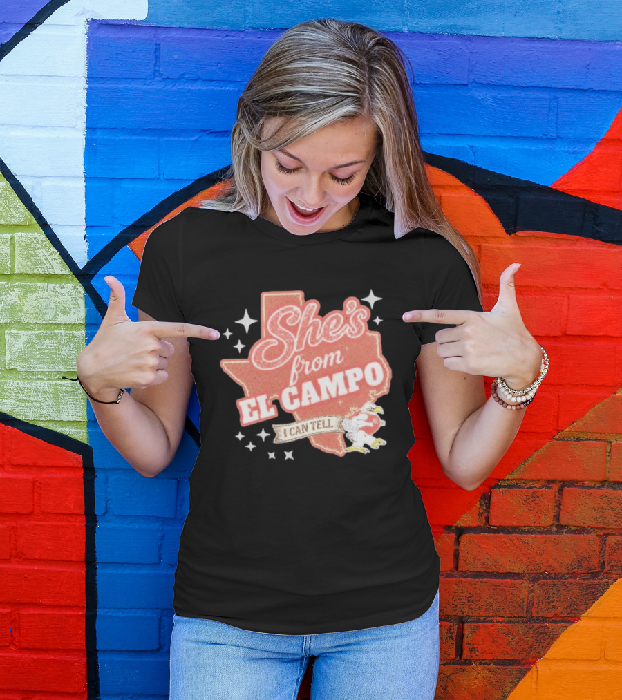 She's From El Campo I Can Tell Texas Outline Football T-Shirt