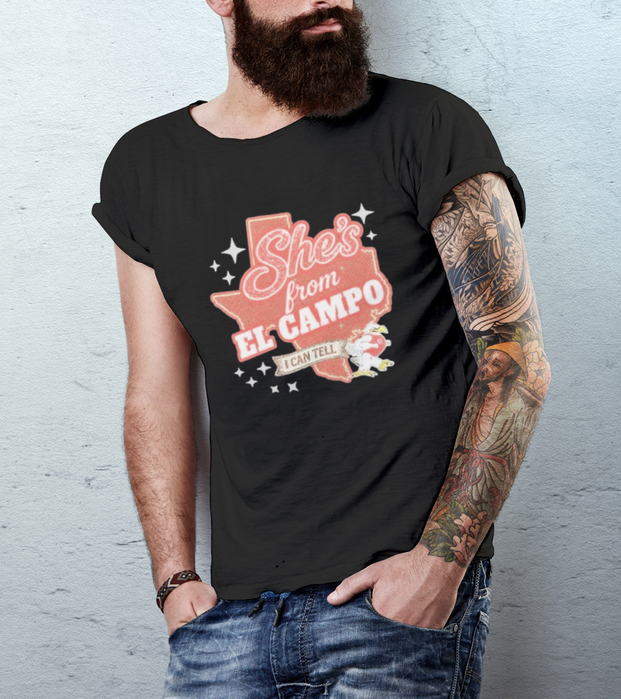 She's From El Campo I Can Tell Texas Outline Football T-Shirt