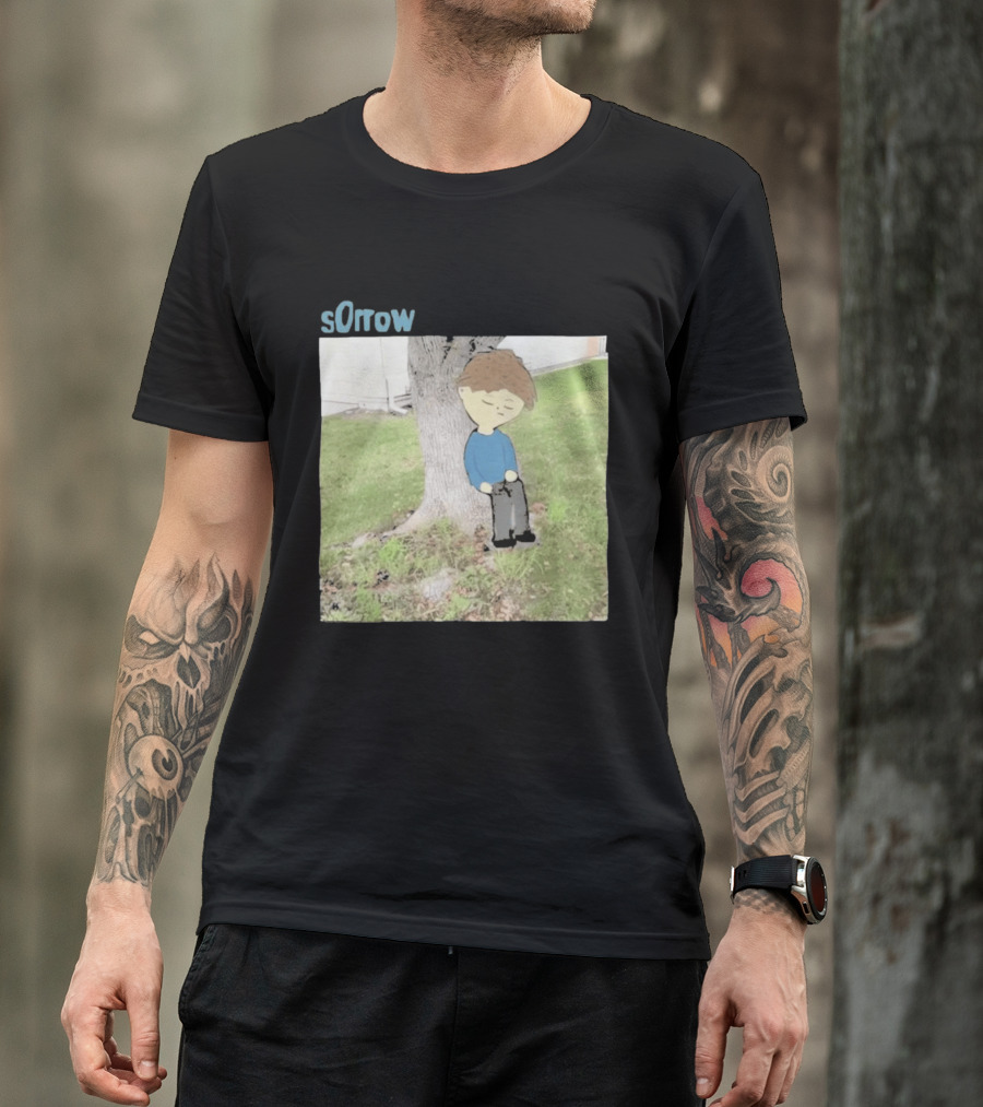 Sorrow Unhappy Sad Boy Leaning Against Tree T-Shirt