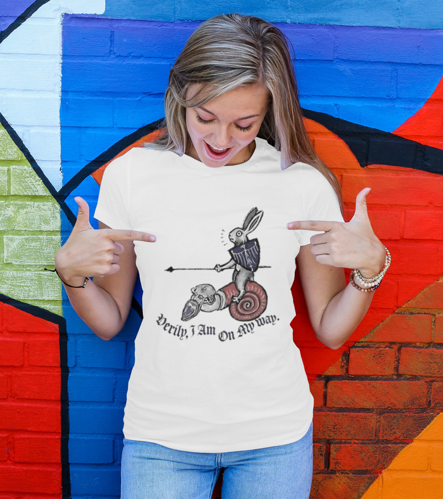 Verily I Am On My Way Knighted Rabbit Snail Medieval Marginalia T-Shirt