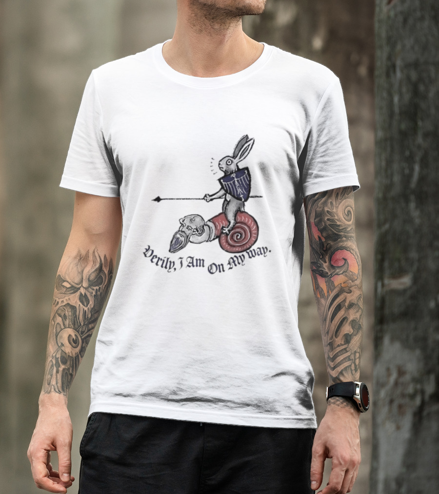 Verily I Am On My Way Knighted Rabbit Snail Medieval Marginalia T-Shirt