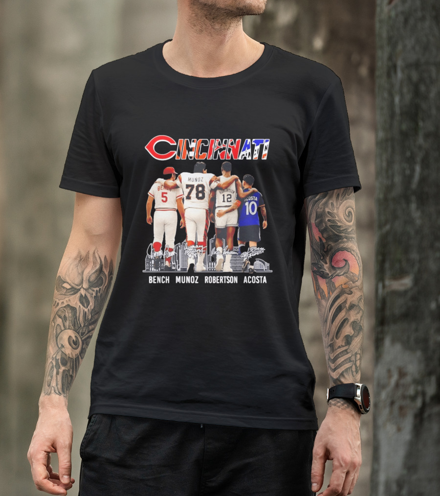 Cincinnati Icons Bench Munoz Robertson Acosta Sports Legends T-Shirt