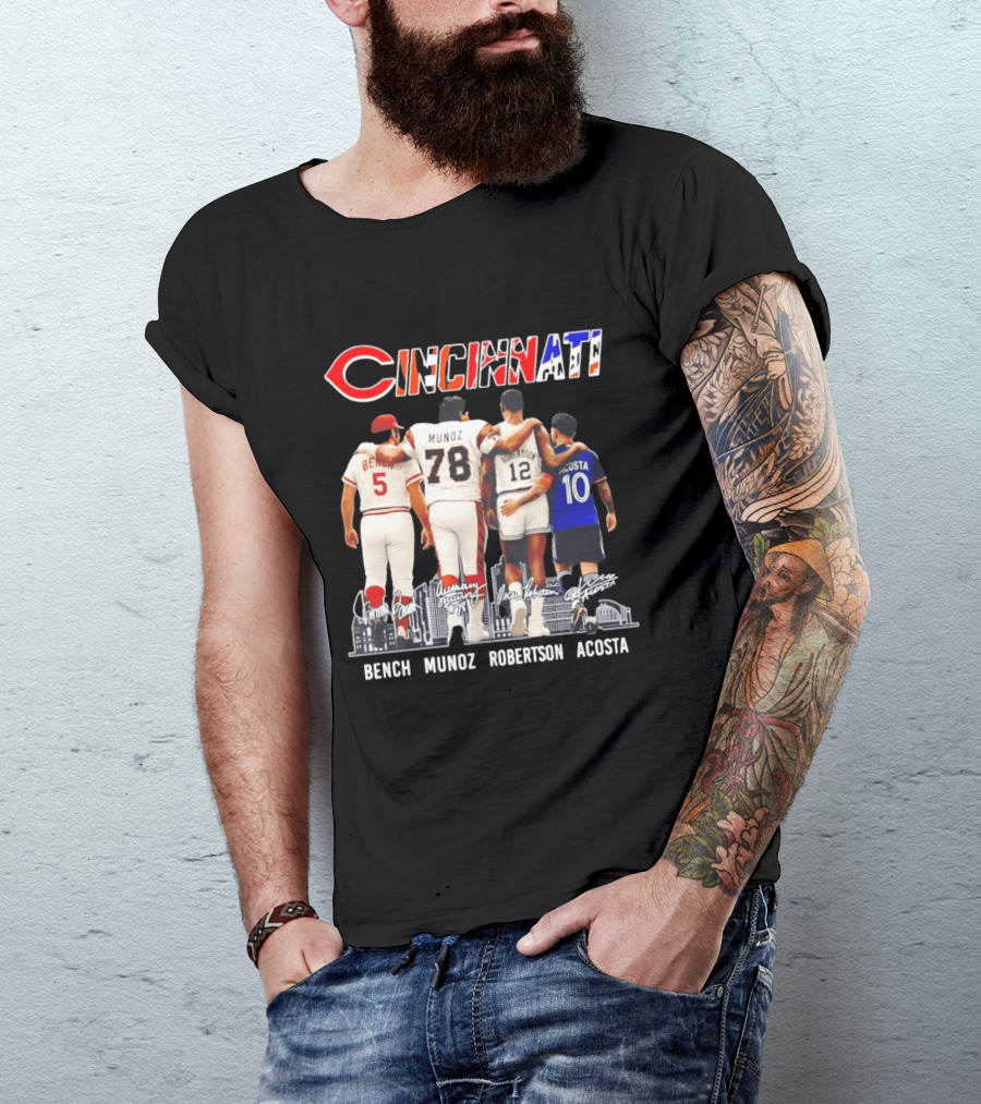 Cincinnati Icons Bench Munoz Robertson Acosta Sports Legends T-Shirt