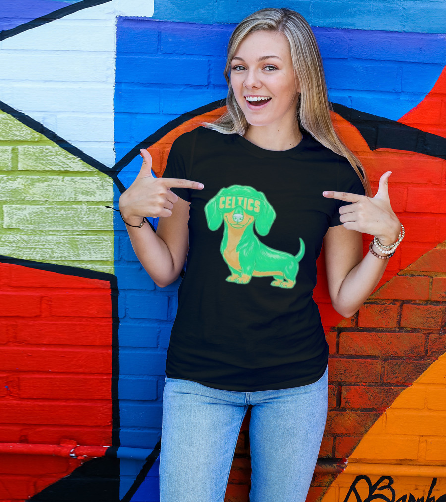 Boston Celtics Dachshund Cartoon Glasses T-Shirt