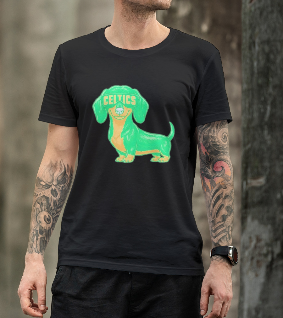 Boston Celtics Dachshund Cartoon Glasses T-Shirt