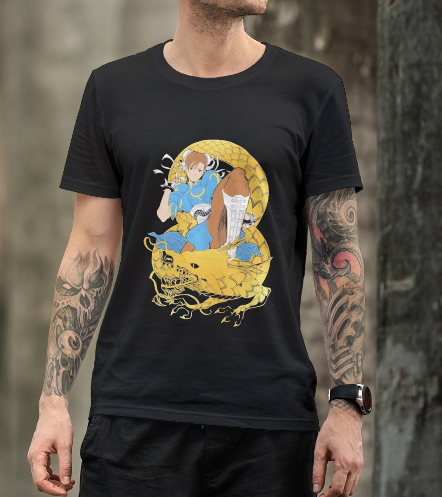 Chun Li Gold Dragon Kick Fighter Blue Outfit Gold Dragon T-Shirt