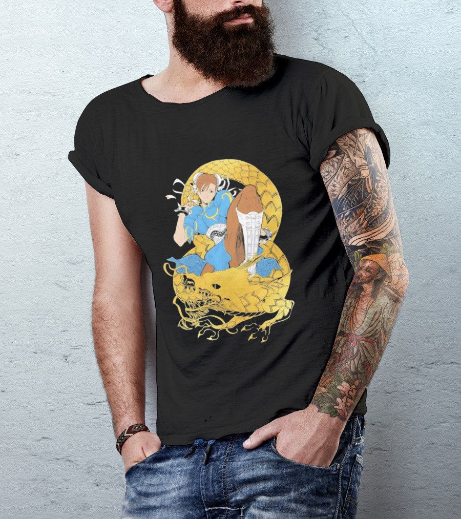 Chun Li Gold Dragon Kick Fighter Blue Outfit Gold Dragon T-Shirt
