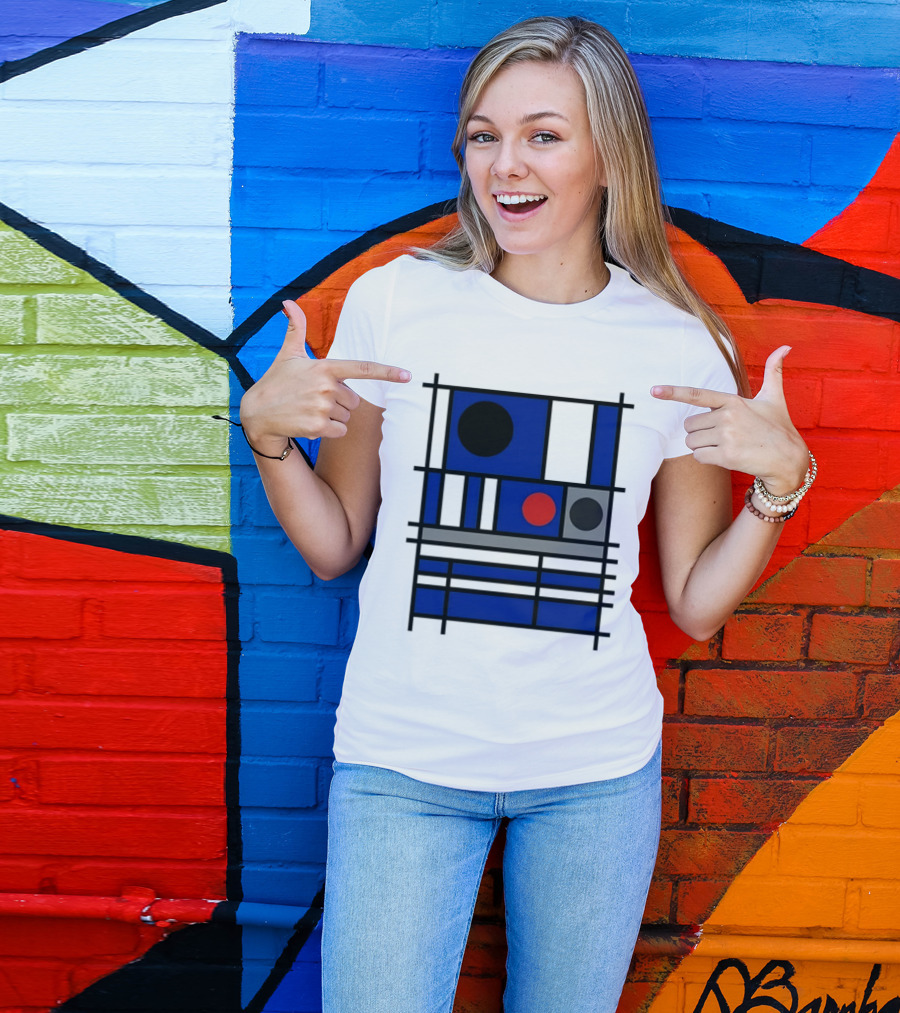 Geometric Shapes Blue Black Red Circles Squares Lines T-Shirt