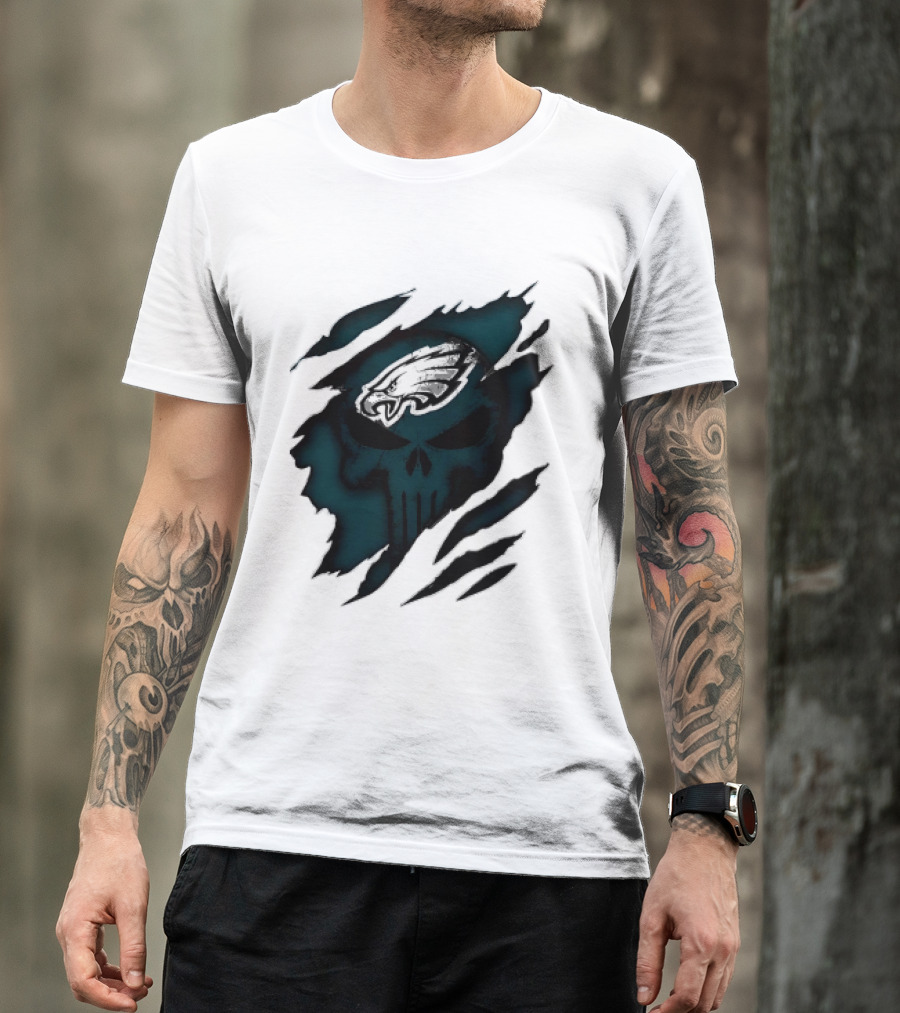 Philadelphia Eagles Punisher Skull Ripped Effect NFL Team Merchandise T-Shirt