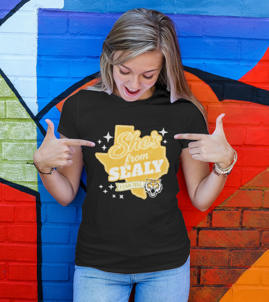 She's From Sealy Texas I Can Tell With Tiger Emblem And Stars T-Shirt