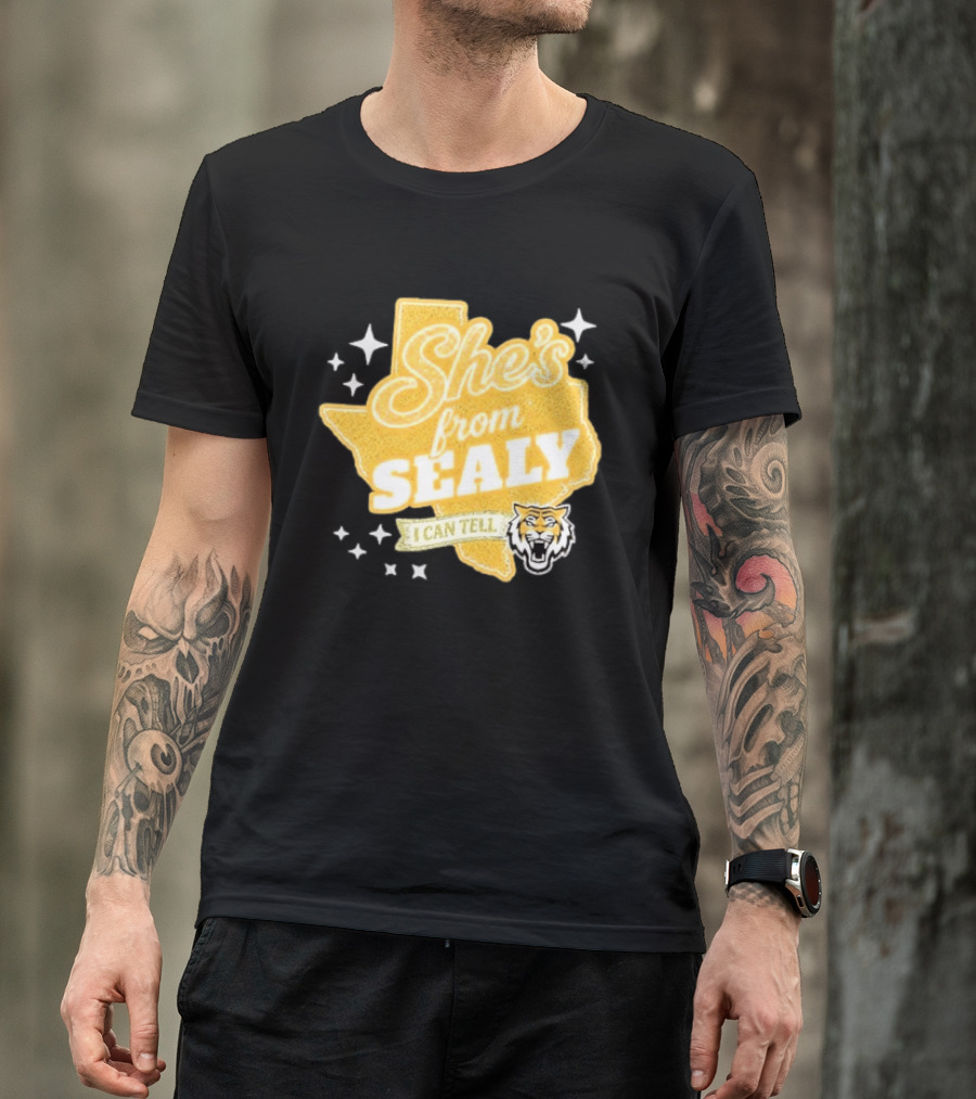 She's From Sealy Texas I Can Tell With Tiger Emblem And Stars T-Shirt