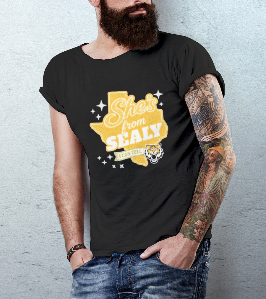 She's From Sealy Texas I Can Tell With Tiger Emblem And Stars T-Shirt