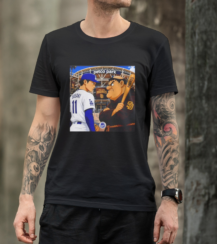 Petco Park Los Angeles Dodgers Sasaki San Diego Padres Anime Style Showdown T-Shirt