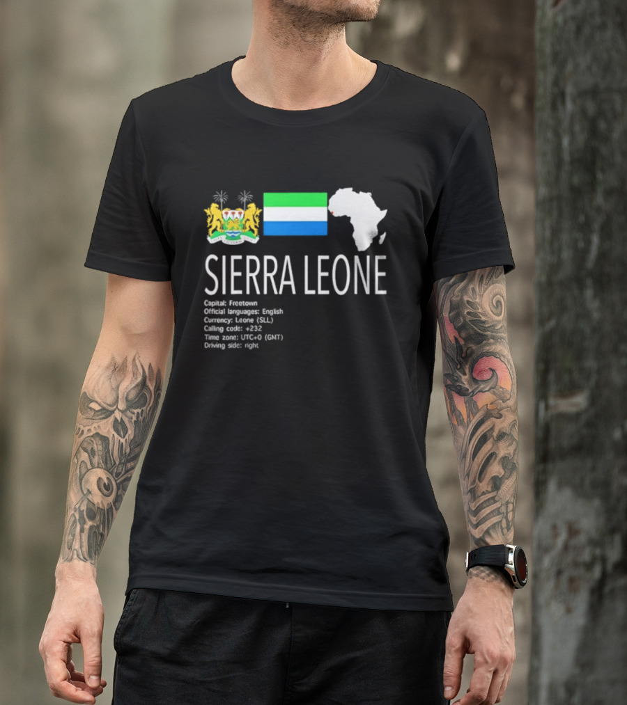 Sierra Leone Flag Map African Continent Geography Facts Creole Language GMT Time Zone Stats T-Shirt