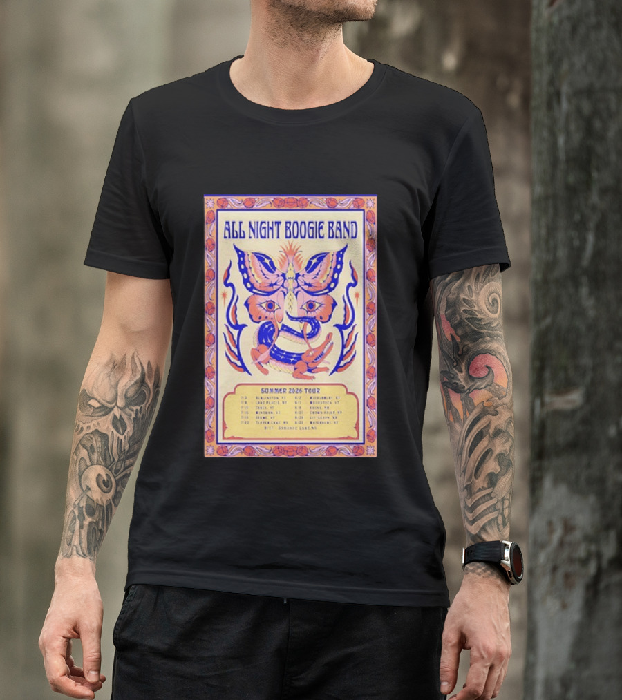 All Night Boogie Band 2026 Summer Tour Wilmington Washington Lake Placid Woodstock Hamden Catskill Saranac Lake T-Shirt