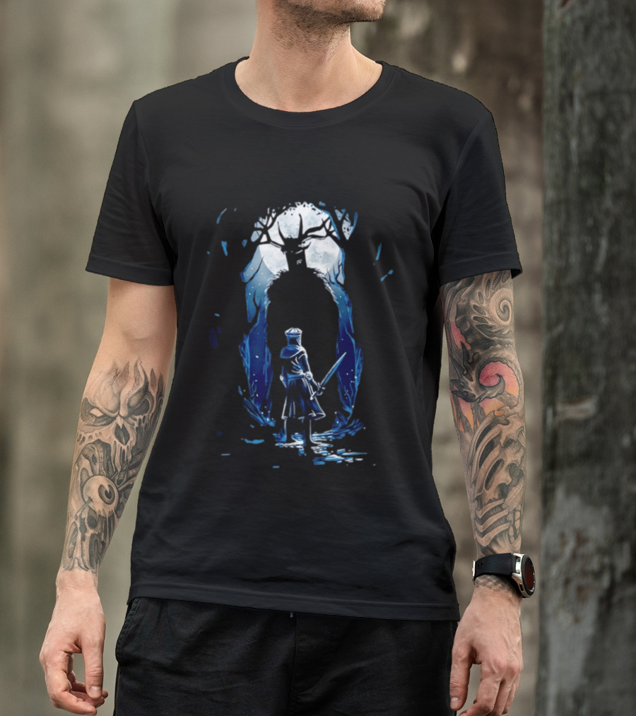 Black Knight Versus Leshen Encounter Fantasy Witcher Gaming Folklore T-Shirt