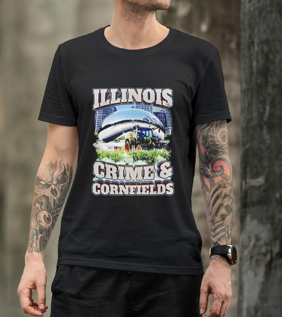 Illinois Crime And Cornfields Chicago Bean Tractor Scene T-Shirt