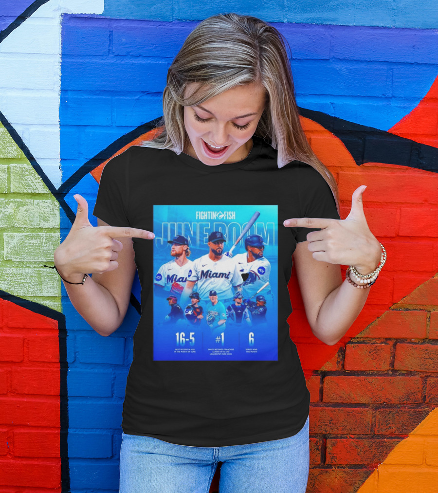 Fighting Fish Miami June Boom Sandy Alcantara Franchise Record T-Shirt