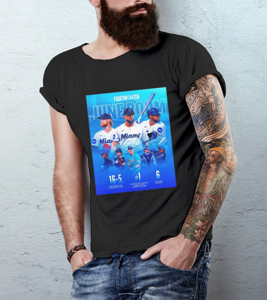 Fighting Fish Miami June Boom Sandy Alcantara Franchise Record T-Shirt