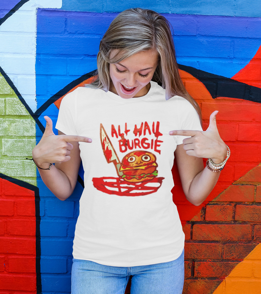 All Hail Burgie Creepy Cute Hamburger Knife Blood Image T-Shirt