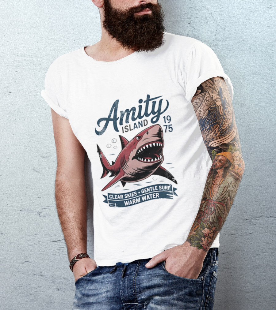 Amity Island 1975 Shark Clear Skies Gentle Surf Warm Water T-Shirt