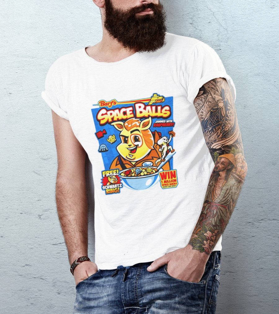 Barf Space Balls Cereal Box Jammed With Raspberry Free Schwartz Ring Win 1 Million Space Bucks T-Shirt