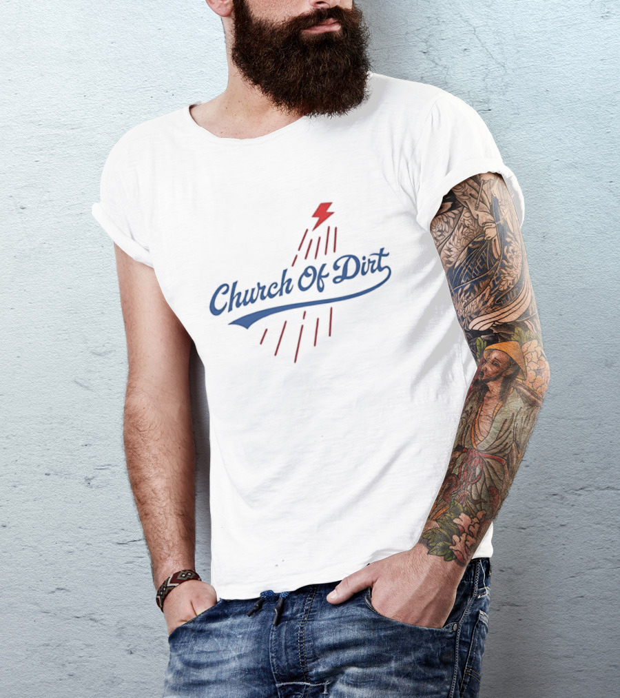 Text Church Of Dirt Red Lightning Bolt Sport T-Shirt