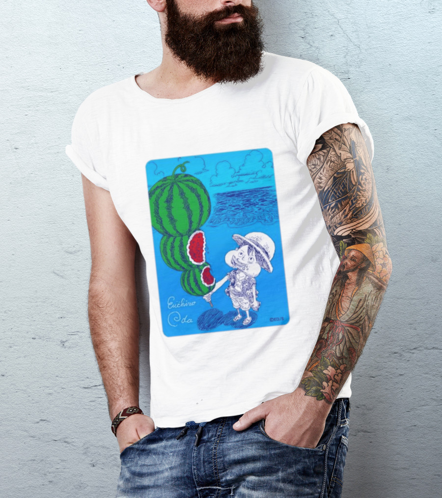 Monkey D Luffy Watermelon Eating Art By Eiichiro Oda One Piece Ocean Scene T-Shirt