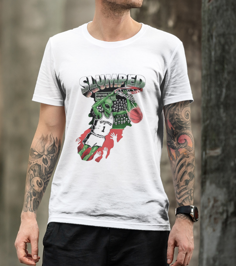 San Antonio Spurs NBA Alien Victor Wembanyama Slumped Basketball Visitors T-Shirt
