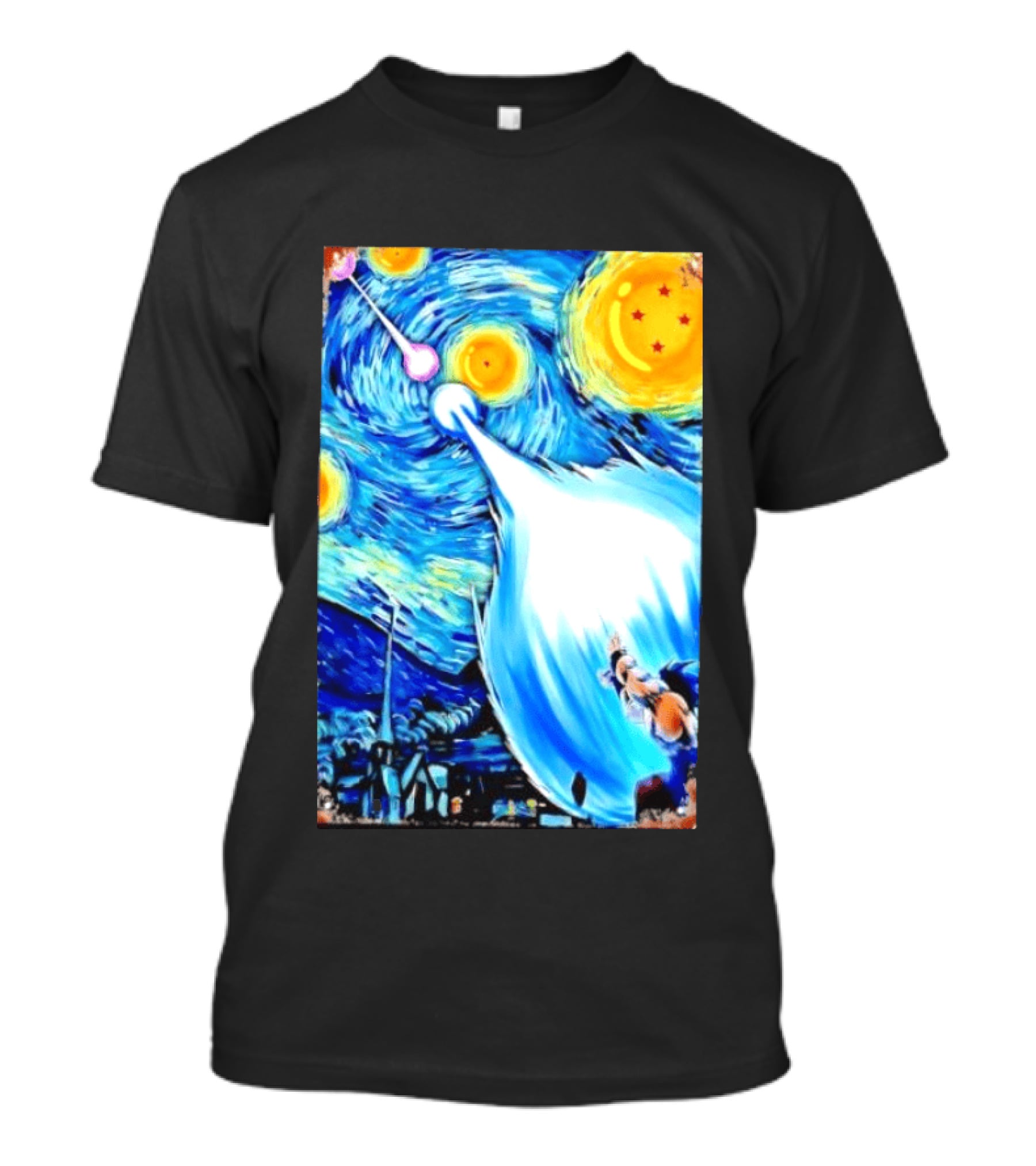 Goku Dragon Ball Z Kamehameha Wave Van Gogh Starry Night Fusion T-Shirt