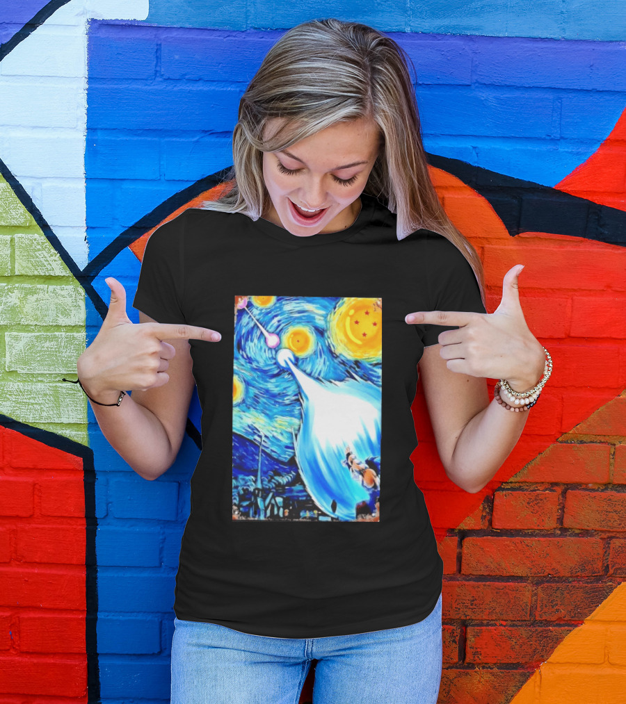 Goku Dragon Ball Z Kamehameha Wave Van Gogh Starry Night Fusion T-Shirt