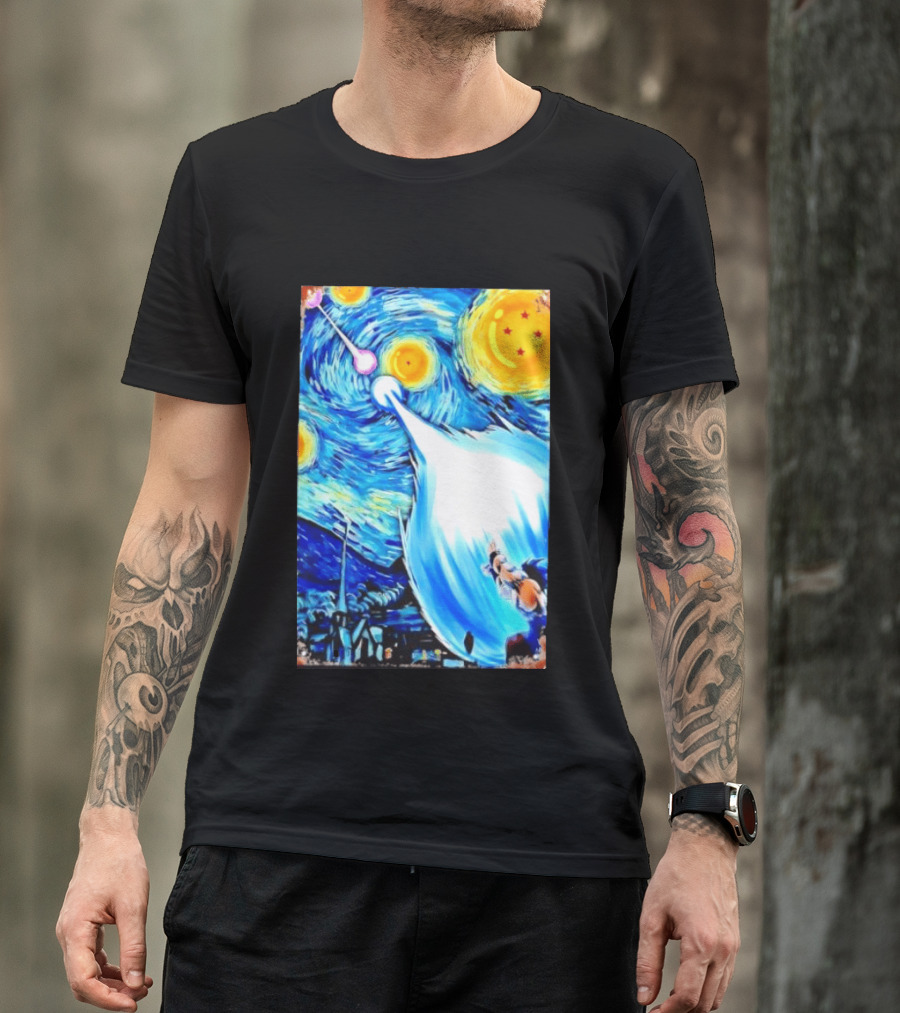 Goku Dragon Ball Z Kamehameha Wave Van Gogh Starry Night Fusion T-Shirt