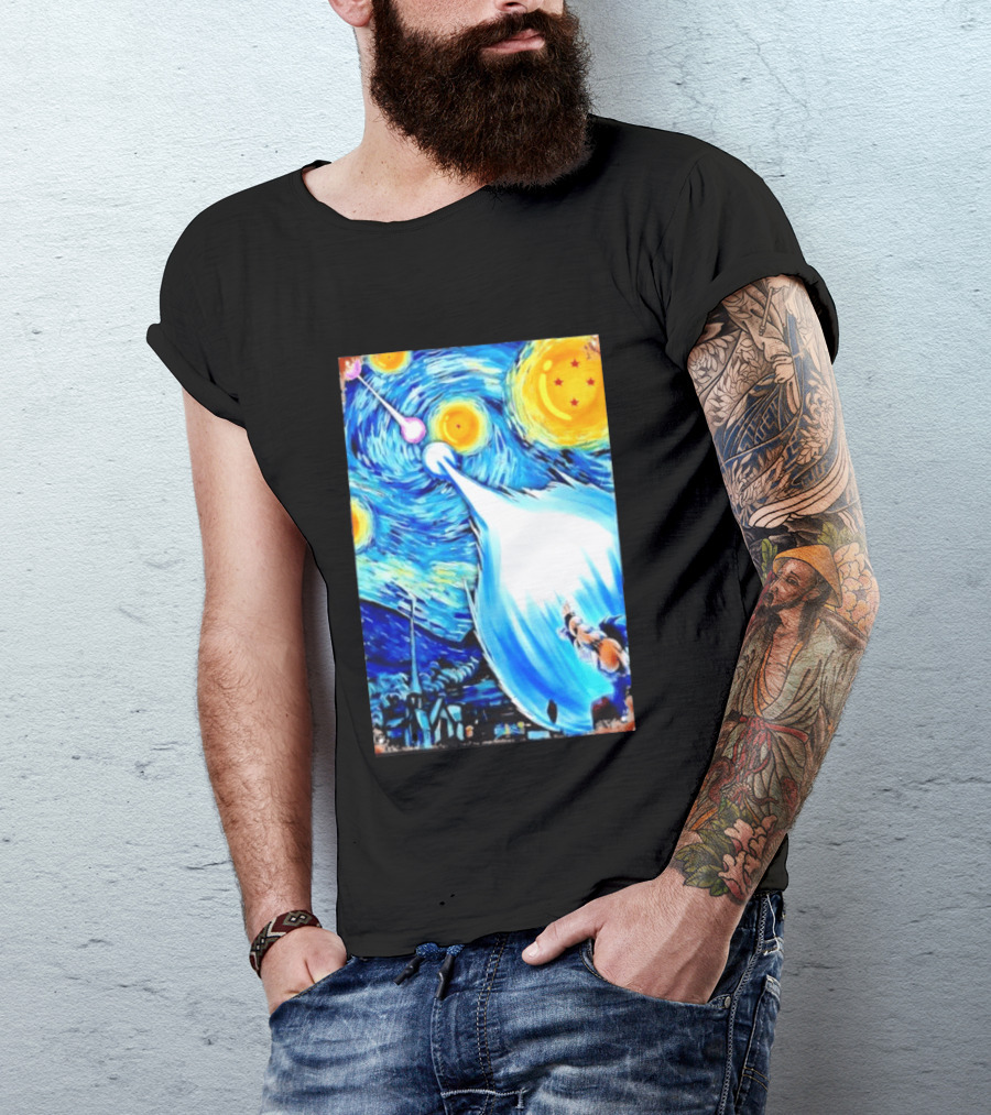 Goku Dragon Ball Z Kamehameha Wave Van Gogh Starry Night Fusion T-Shirt