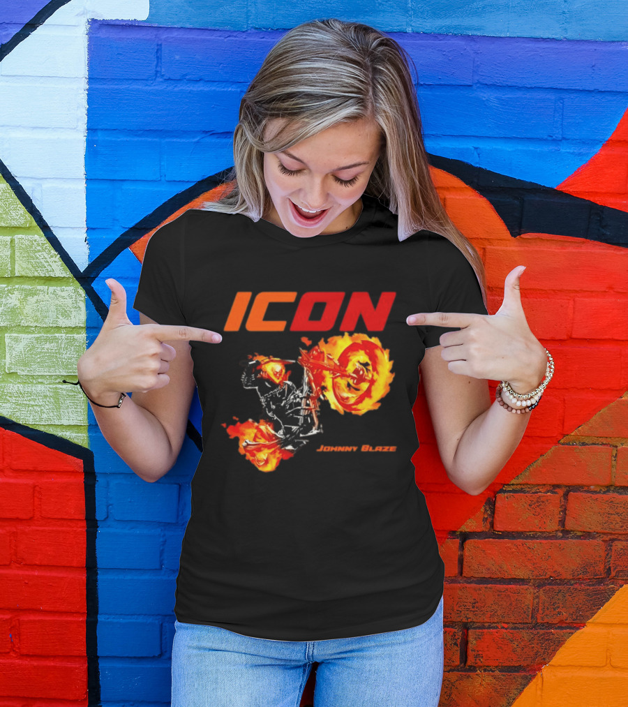 ICON Johnny Blaze Marvel Ghost Rider Fiery Motorcycle T-Shirt