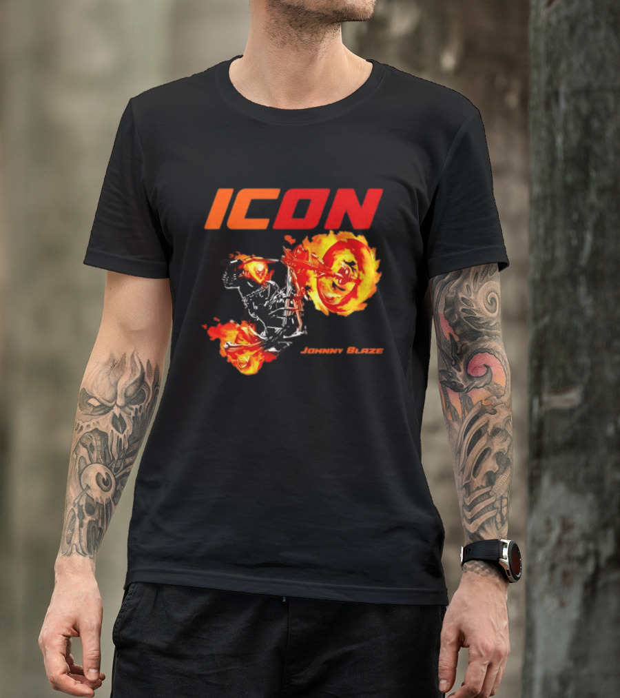 ICON Johnny Blaze Marvel Ghost Rider Fiery Motorcycle T-Shirt