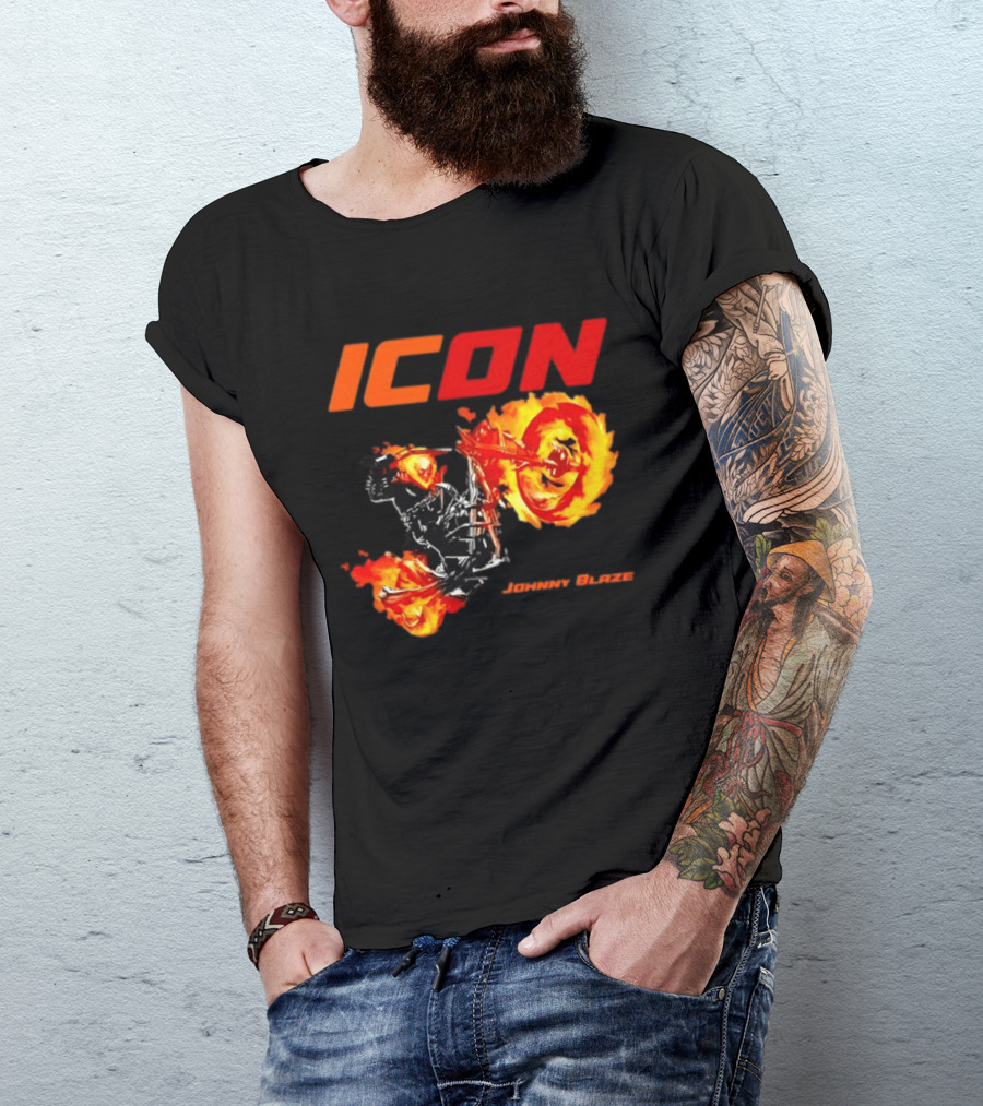 ICON Johnny Blaze Marvel Ghost Rider Fiery Motorcycle T-Shirt