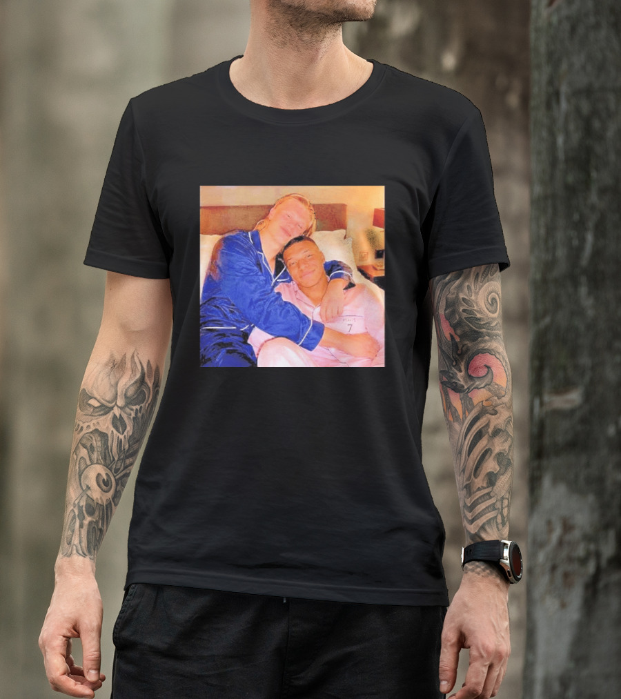 Kylian Mbappé Erling Haaland Pajama Party Soccer Stars Relaxing Together T-Shirt
