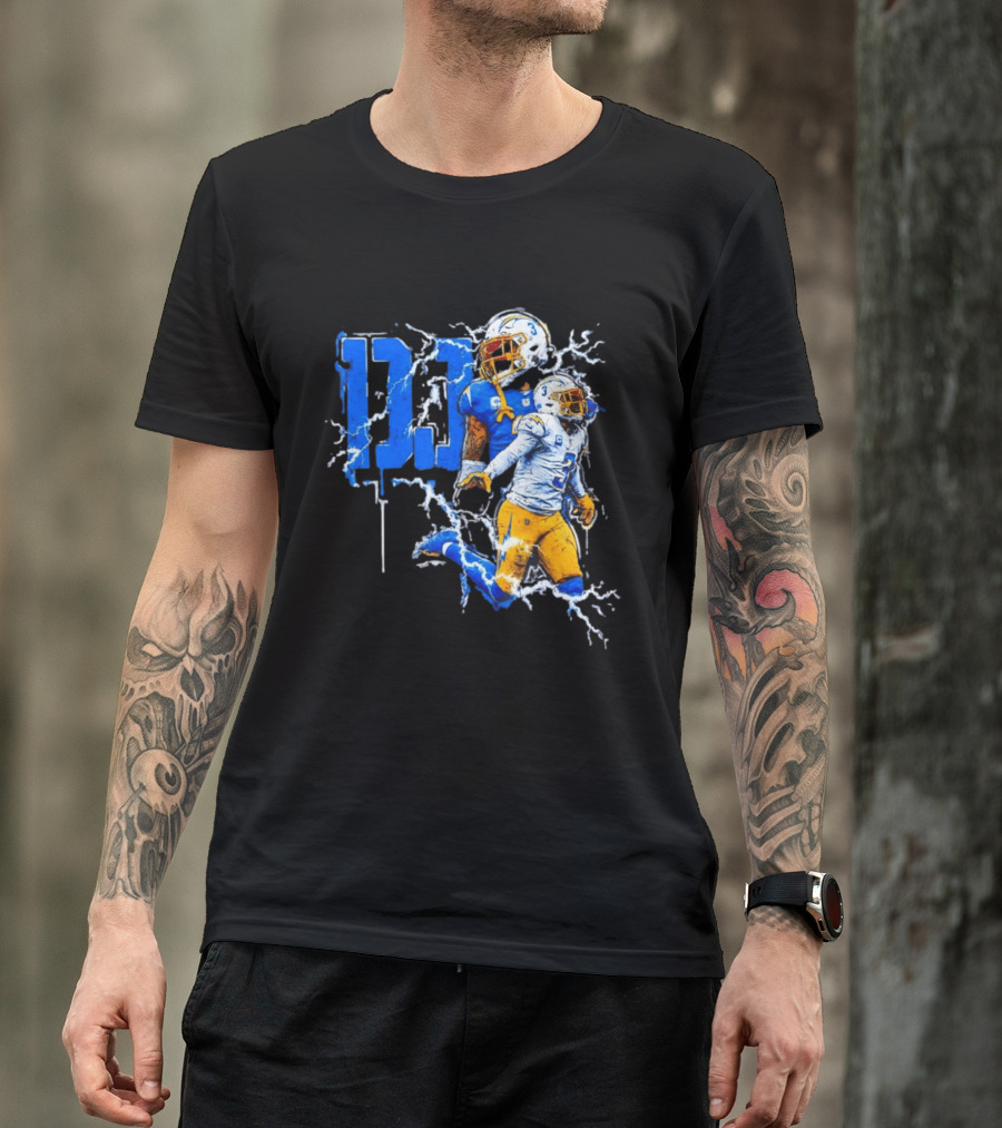 Derwin James Chargers Football Lightning DJ Bold Blue Yellow Action Splash T-Shirt