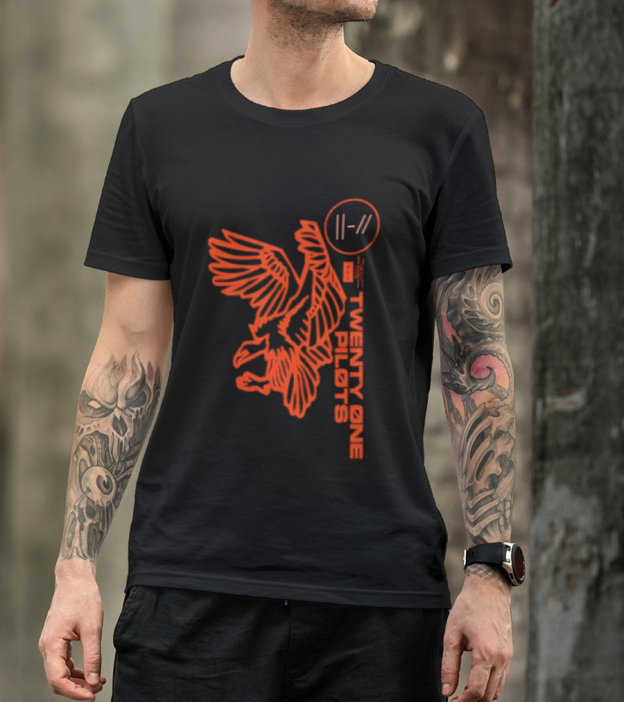 Twenty One Pilots Logo With Red Hawk Symbol And Band Name T-Shirt