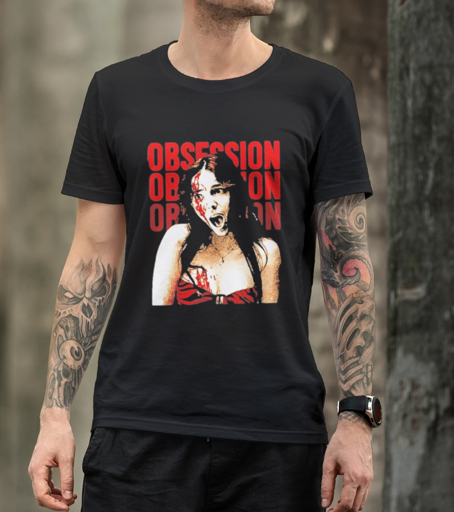 Obsession Screaming Woman Bloody Top Repeated T-Shirt