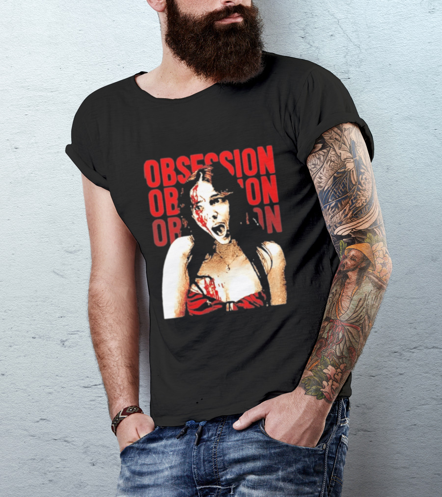 Obsession Screaming Woman Bloody Top Repeated T-Shirt