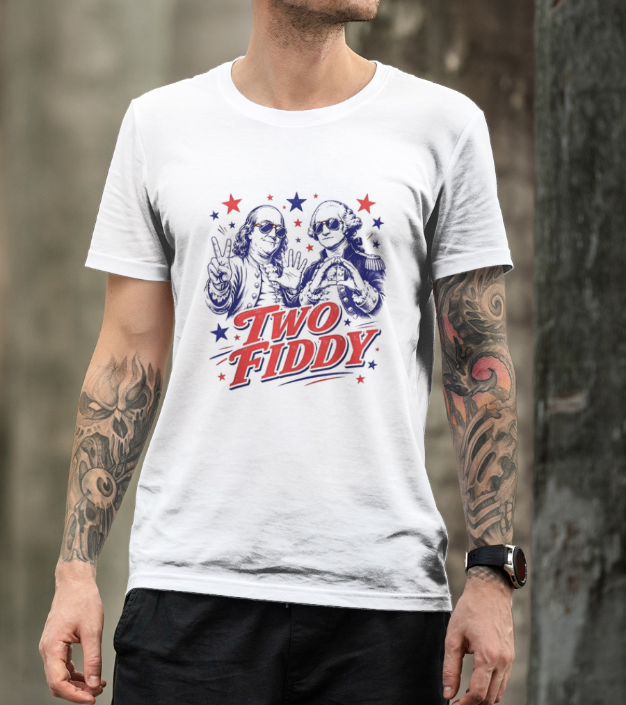 Benjamin Franklin George Washington Two Fiddy America 250 Years Anniversary Celebration T-Shirt