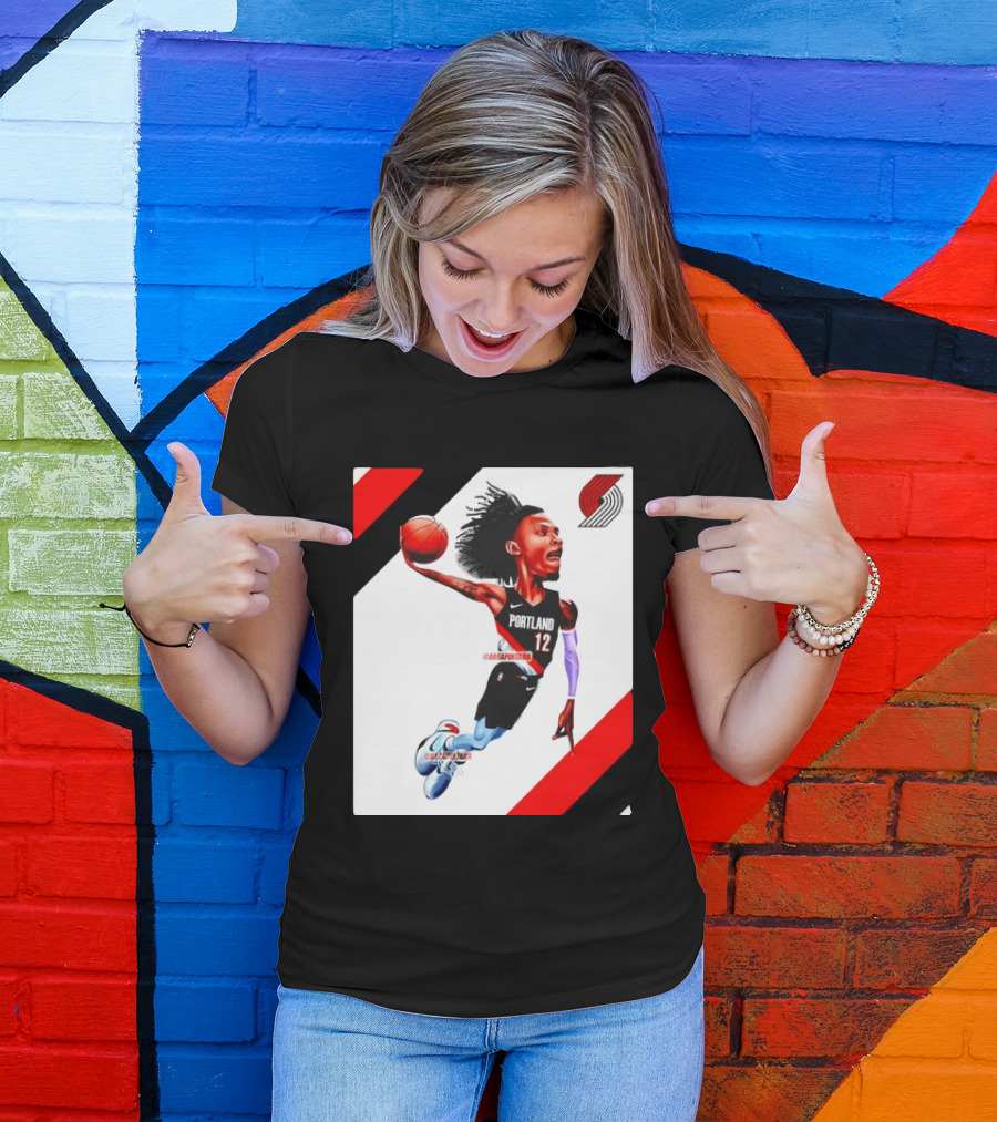 Portland Trail Blazers Ja Morant Crossover Art Dunking Basketball Player Jersey 12 T-Shirt