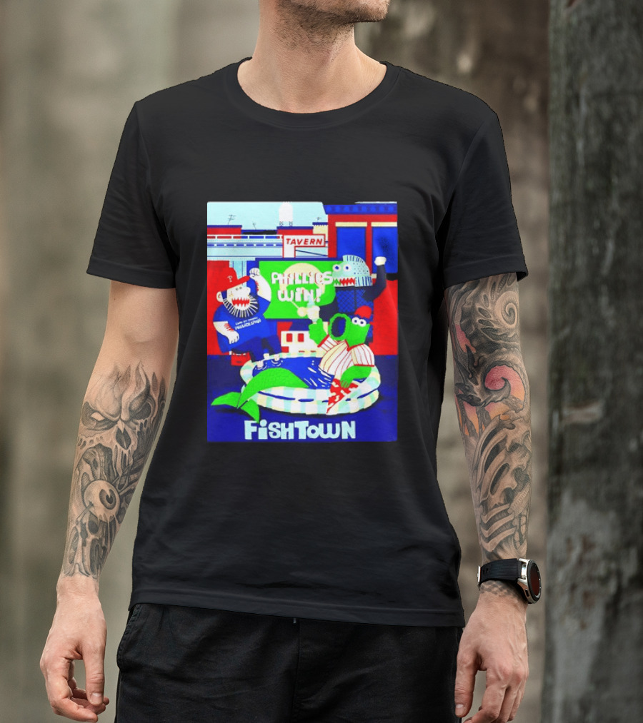 Phillies Win City Of Neighborhoods Fishtown Phillies Phanatic Tavern Scene T-Shirt