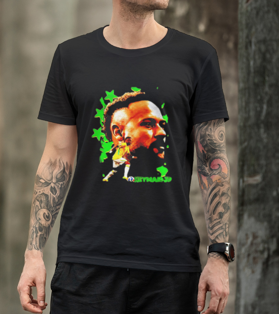 Neymar Jr Brazil Football Star With Green Stars And Soccer Ball T-Shirt