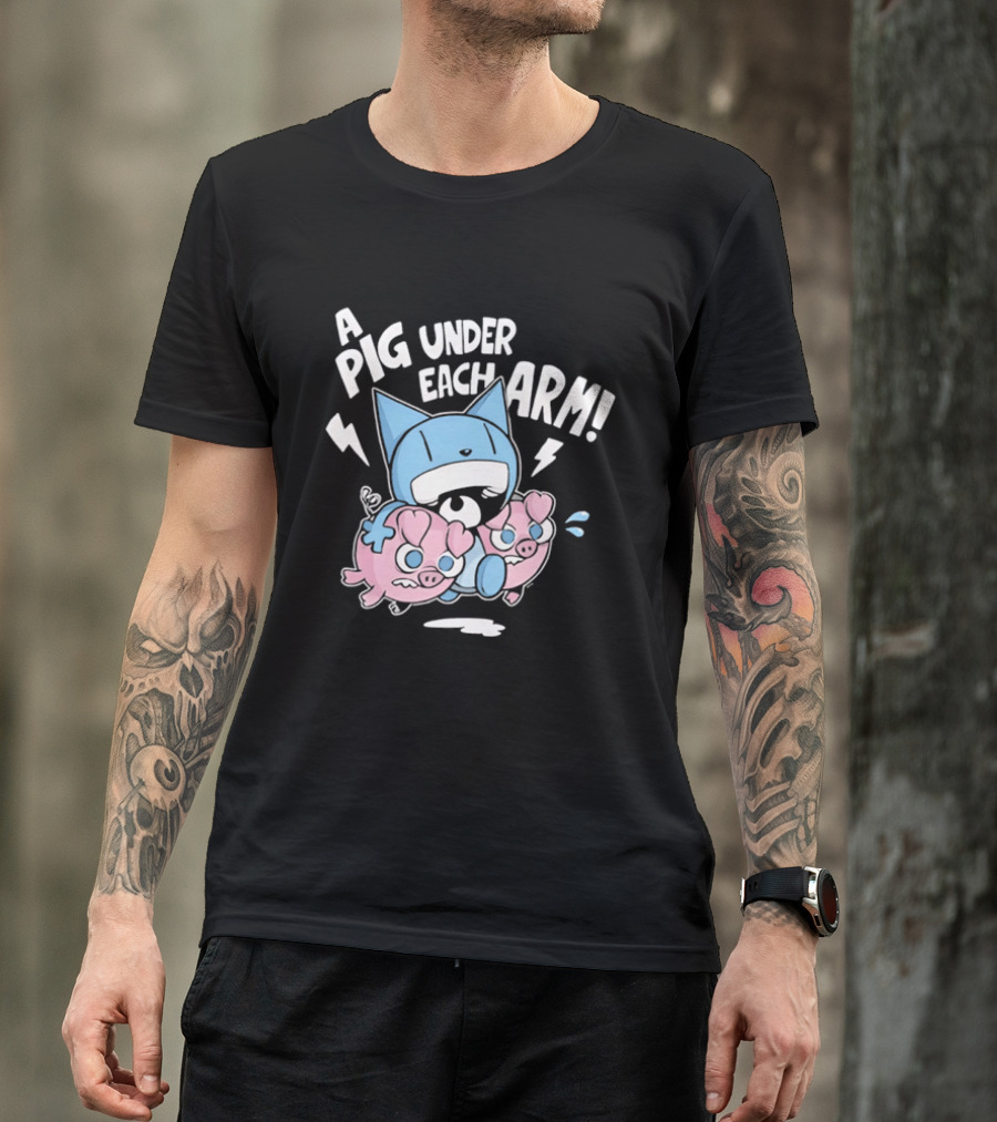 Looshkin A Pig Under Each Arm Funny Cartoon Cats And Pigs T-Shirt